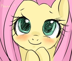 Size: 700x600 | Tagged: source needed, safe, artist:tinkl3puff, fluttershy, pegasus, pony, blushing, bust, close-up, cute, dialogue, female, looking at you, mare, shyabetes, smiling, solo