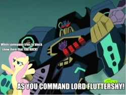 Size: 960x721 | Tagged: safe, fluttershy, pegasus, pony, cartoon network, duo, female, mare, soundwave (transformers), transformers