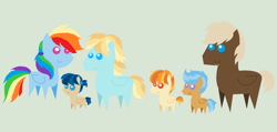 Size: 1826x870 | Tagged: safe, artist:purfectprincessgirl, dumbbell, rainbow dash, oc, oc:alto, oc:maverick, oc:misty trails, oc:sundive, pegasus, pony, bbbff, dumbdash, family, female, male, offspring, parent:dumbbell, parent:rainbow dash, parents:dumbdash, shipping, simple background, straight