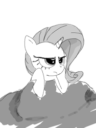 Size: 480x640 | Tagged: safe, artist:that-technique, rarity, pony, unicorn, annoyed, female, leaning, mare, monochrome, solo