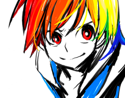 Size: 452x353 | Tagged: safe, artist:megarexetera, rainbow dash, human, humanized, smiling, smirk, solo