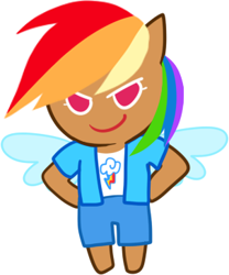 Size: 303x365 | Tagged: safe, artist:megarexetera, rainbow dash, human, cookie run, gingerbread (food), gingerbread man, humanized, smiling, solo