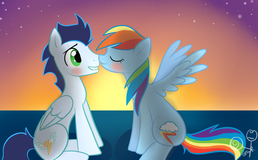 701116 Safe Artist Rflzqt Rainbow Dash Soarin Backwards Cutie Mark Blushing Boop Female Male Noseboop Nuzzling Old Cutie Mark Shipping Soarindash Straight Ponybooru