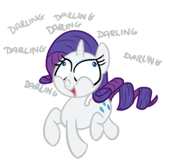 Size: 685x638 | Tagged: safe, artist:elslowmo, artist:shoutingisfun, part of a set, rarity, pony, unicorn, darling, derp, female, flanderization, mare, one word, open mouth, shouting's characters, simple background, smiling, solo, white background, wide eyes