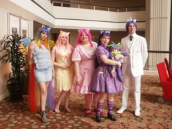 Size: 1024x768 | Tagged: artist needed, safe, derpibooru import, elusive, fluttershy, pinkie pie, rainbow dash, rarity, spike, twilight sparkle, human, baby, clothes, convention, cosplay, dragoncon, dragoncon 2011, irl, irl human, photo, rule 63, suit