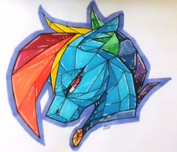 Size: 1024x882 | Tagged: safe, artist:oneiria-fylakas, derpibooru import, rainbow dash, pegasus, pony, alternate timeline, apocalypse dash, bust, crystal war timeline, portrait, solo, stained glass, traditional art