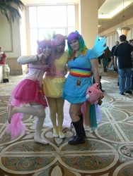 Size: 2448x3264 | Tagged: artist needed, safe, derpibooru import, fluttershy, pinkie pie, rainbow dash, human, 2011, convention, cosplay, irl, irl human, oni-con, photo