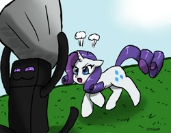 Size: 900x700 | Tagged: safe, artist:ciriliko, rarity, tom, pony, unicorn, crossover, enderman, female, mare, minecraft, running