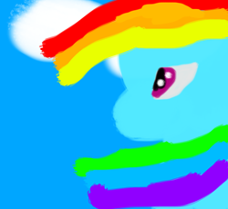 Size: 1128x1036 | Tagged: safe, rainbow dash, pegasus, pony, blue coat, cloud, cloudy, female, mare, multicolored mane, solo