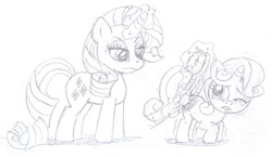 Size: 1001x581 | Tagged: artist needed, safe, rarity, sweetie belle, pony, unicorn, abuse, crying, sketch, spanking, sweetiebuse