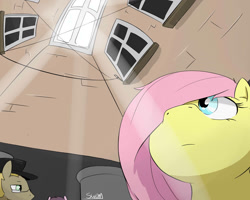 Size: 1280x1024 | Tagged: safe, artist:swomswom, fluttershy, oc, pegasus, pony, crepuscular rays, female, hair over one eye, indoors, mare, window