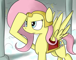 Size: 1280x1024 | Tagged: safe, artist:swomswom, fluttershy, pegasus, pony, female, mare, salute, solo