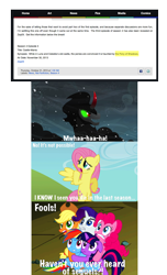 Size: 1810x2972 | Tagged: safe, derpibooru import, applejack, fluttershy, king sombra, pinkie pie, rainbow dash, rarity, twilight sparkle, earth pony, pegasus, pony, umbrum, unicorn, season 4, comic, equestria daily, image macro, jimmy neutron, scared, speculation