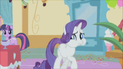 Size: 450x253 | Tagged: safe, screencap, rarity, pony, unicorn, party of one, animated, plant, punch, spit take
