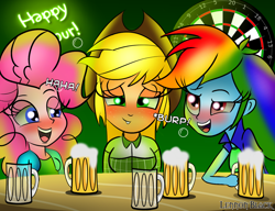 Size: 1300x1000 | Tagged: safe, artist:lennonblack, derpibooru import, applejack, pinkie pie, rainbow dash, equestria girls, burp, cider, dartboard, drunk, drunk aj, drunker dash, drunkie pie, laughing