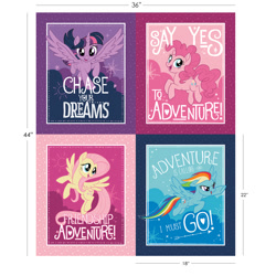 Size: 1500x1500 | Tagged: safe, derpibooru import, fluttershy, pinkie pie, rainbow dash, twilight sparkle, twilight sparkle (alicorn), alicorn, earth pony, pegasus, pony, my little pony: the movie, adventure is calling and i must go!, chase your dreams, fabric, friendship adventure!, merchandise, say yes to adventure!