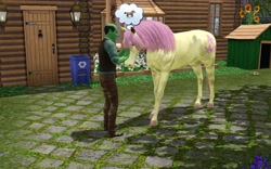 Size: 1440x896 | Tagged: safe, artist:bhiggo, fluttershy, horse, orc, pegasus, pony, hoers, pets, the sims, the sims 3, the sims 3 pets, wingless