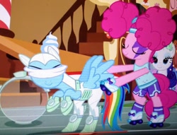 Size: 1084x829 | Tagged: safe, derpibooru import, screencap, pinkie pie, rainbow dash, rarity, earth pony, pegasus, pony, unicorn, scare master, astrodash, blindfold, clothes, costume, nightmare night costume, out of context, pinkie puffs, youtube