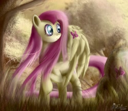 Size: 2250x1950 | Tagged: safe, artist:ajvl, fluttershy, butterfly, pegasus, pony, female, mare, solo, tree