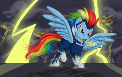 Size: 1900x1200 | Tagged: safe, artist:sakurawolfer, rainbow dash, zapp, pegasus, pony, power ponies (episode), power ponies, solo