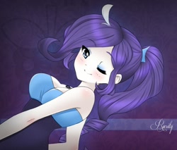 Size: 800x680 | Tagged: safe, artist:framboosi, rarity, humanized, one eye closed, pony coloring, solo