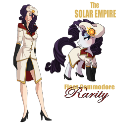 Size: 2104x2171 | Tagged: safe, artist:the-orator, rarity, beret, clothes, gloves, hat, high heels, high res, humanized, makeup, shoes, solar empire, solo, uniform