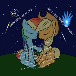 Size: 1000x1000 | Tagged: safe, artist:redesine, derpibooru import, applejack, rainbow dash, earth pony, pegasus, pony, 2012, ask, ask applejack and rainbow dash, fireworks, new year