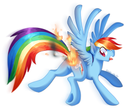 Size: 1021x885 | Tagged: safe, artist:ambunny, rainbow dash, pegasus, pony, burned, burned butt, butt, butt fire, female, fire, literal butthurt, mare, pain, plot, solo, tongue out