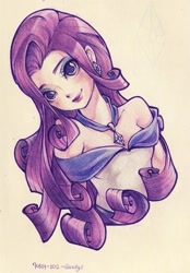 Size: 391x562 | Tagged: safe, artist:kerriwon, rarity, humanized, solo, traditional art
