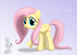 Size: 917x650 | Tagged: safe, artist:ctb-36, angel bunny, fluttershy, pegasus, pony, duo, female, gradient background, looking at you, mare, smiling