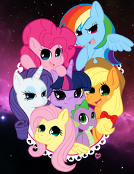 Size: 2550x3300 | Tagged: safe, artist:lovelylionrs, derpibooru import, applejack, fluttershy, pinkie pie, rainbow dash, rarity, spike, twilight sparkle, dragon, earth pony, pegasus, pony, unicorn, mane seven, mane six