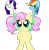 Size: 695x715 | Tagged: safe, artist:763lilypadpandaowl, derpibooru import, fluttershy, rainbow dash, rarity, pegasus, pony, unicorn, alternate hairstyle, blushing, pigtails, simple background, transparent background