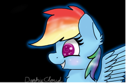 Size: 1024x674 | Tagged: safe, artist:dashiecloud, derpibooru import, rainbow dash, pegasus, pony, black background, grin, simple background, smiling, solo, spread wings