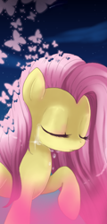 Size: 400x835 | Tagged: dead source, safe, artist:loyaldis, fluttershy, butterfly, pegasus, pony, crying, eyes closed, female, mare, raised hoof, solo