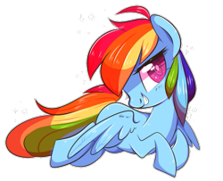 Size: 697x566 | Tagged: safe, artist:suzuii, rainbow dash, pegasus, pony, blue coat, female, grin, mare, multicolored mane, solo