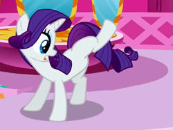 Size: 531x398 | Tagged: safe, screencap, rarity, pony, unicorn, female, horn, mare, out of context, raised leg, solo