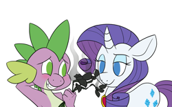 Size: 1513x936 | Tagged: safe, artist:batlover800, rarity, spike, dragon, pony, unicorn, female, flower, male, shipping, sparity, straight