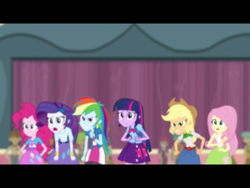 Size: 1024x768 | Tagged: safe, derpibooru import, screencap, applejack, fluttershy, pinkie pie, rainbow dash, rarity, twilight sparkle, equestria girls, rainbow rocks, angry, worried