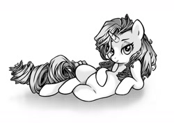 Size: 1280x905 | Tagged: safe, artist:myslipox, rarity, pony, unicorn, cute, female, looking at you, monochrome, solo