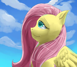 Size: 1025x900 | Tagged: safe, artist:terrac0tta, fluttershy, pegasus, pony, female, happy, mare, profile, sitting, smiling, solo