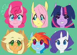 Size: 1012x731 | Tagged: safe, artist:siden, derpibooru import, applejack, fluttershy, pinkie pie, rainbow dash, rarity, twilight sparkle, earth pony, pegasus, pony, unicorn, alternate hairstyle, mane six