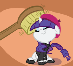 Size: 770x700 | Tagged: safe, artist:tess, rarity, pony, unicorn, beatnik rarity, beret, brush, brushie, clothes, cute, eyes closed, hat, raribetes, solo, sweater, unshorn fetlocks