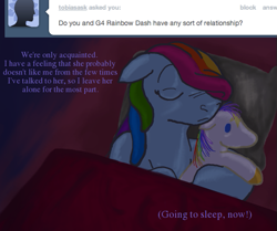 Size: 577x482 | Tagged: safe, artist:ratdust, rainbow dash, rainbow dash (g3), g3, ask, ask g3 dashie, bed, sleeping, solo, tumblr