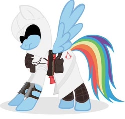 Size: 500x474 | Tagged: safe, rainbow dash, pegasus, pony, assassin, assassin's creed, clothes, crossover, jpg artifacts, solo