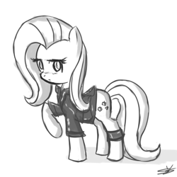 Size: 1000x1000 | Tagged: safe, artist:speccysy, fluttershy, pegasus, pony, clothes, gangster, leather jacket, solo