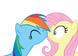 Size: 3600x2577 | Tagged: safe, artist:slb94, fluttershy, rainbow dash, pegasus, pony, female, flutterdash, kissing, lesbian, shipping, simple background, surprise kiss, transparent background, vector