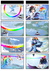 Size: 719x1017 | Tagged: safe, artist:sweetsound, rainbow dash, pegasus, pony, 4koma, comic, gameplay, pixiv, shameimaru aya, sonic rainboom, touhou