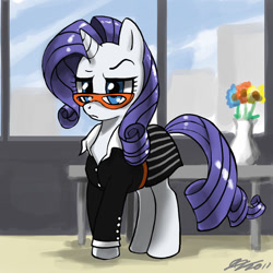 Size: 900x900 | Tagged: safe, artist:johnjoseco, rarity, pony, unicorn, business suit, businessmare, clothes, crossover, dress, dress suit, glasses, hilarious in hindsight, rarity's glasses, solo, suit, the devil wears prada