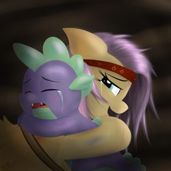 Size: 1000x1000 | Tagged: safe, artist:mattatatta, fluttershy, spike, dragon, pegasus, pony, crying, female, flutterspike, heartwarming, heartwarming tearjerker, male, shipping, straight, survivor shy