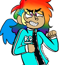 Size: 512x512 | Tagged: safe, artist:tranibro, rainbow dash, human, humanized, solo, winged humanization